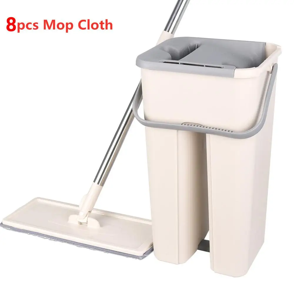 Magic Free Hand Cleaning Mops Spin Microfiber Mop With Bucket Cloth Replace Flat Cleaner Home Kitchen Floor Windows Clean Tools - Цвет: 8pcs mop cloth