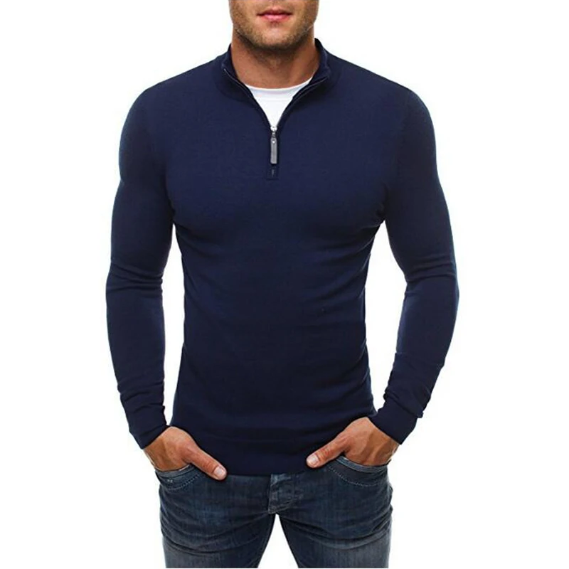 

Sweater men's 2020 autumn and winter new zipper turtle collar fashion casual solid color slim fit