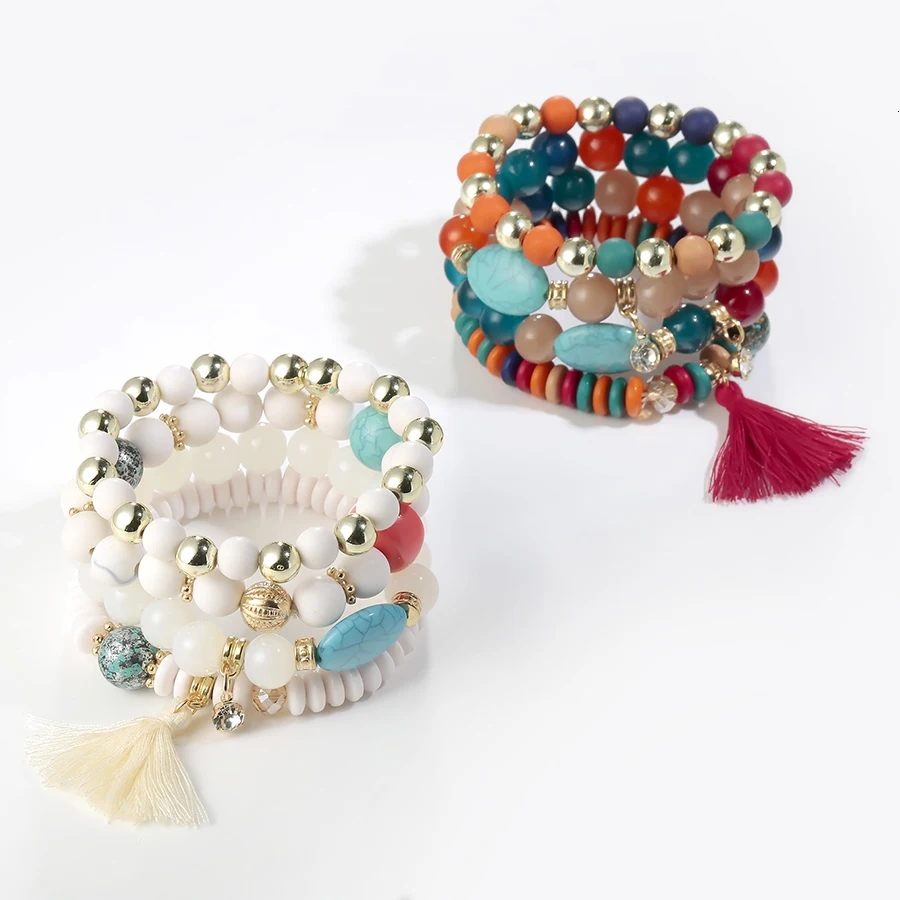RAVIMOUR богемный женский ювелирный женский браслет с кисточкой браслеты с подвесками и Набор браслетов бусины в стиле бохо камень кристалл Винтаж Pulseiras