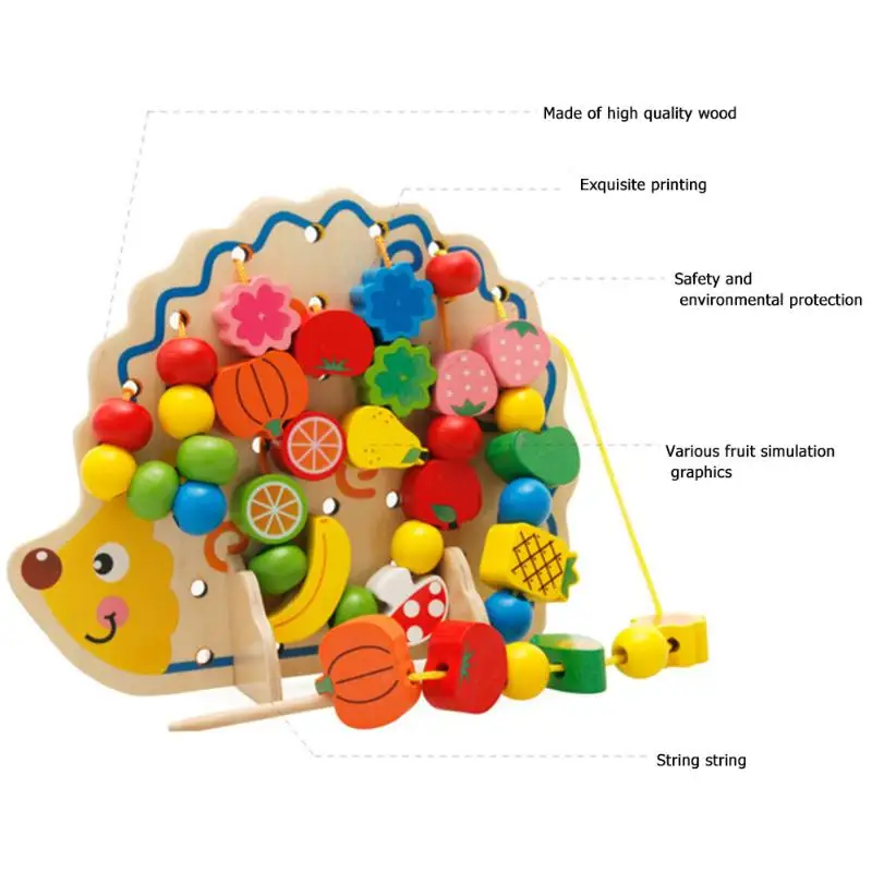Мультяшная модель ежа, фрукты, бусины, раннее образование, интеллектуальное развитие, креативные деревянные нанизывающие шары, игра, детская игрушка