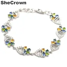 21x10 мм многоцветный цитрин перидот голубой топаз фиолетовый Танзанит CZ серебряный браслет 6,5-дюйма