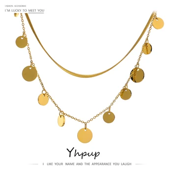 Trendy Coin Round Pendant Necklace Chain for Women Stainless Steel
