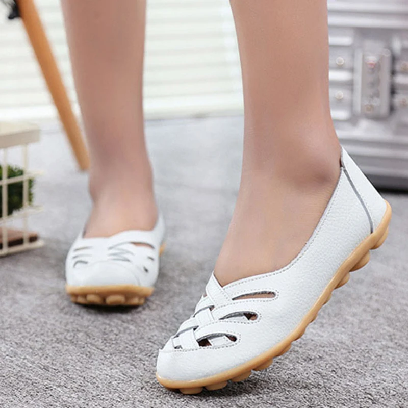 Women's Genuine Leather Flats Loafers Slip-On Shoes