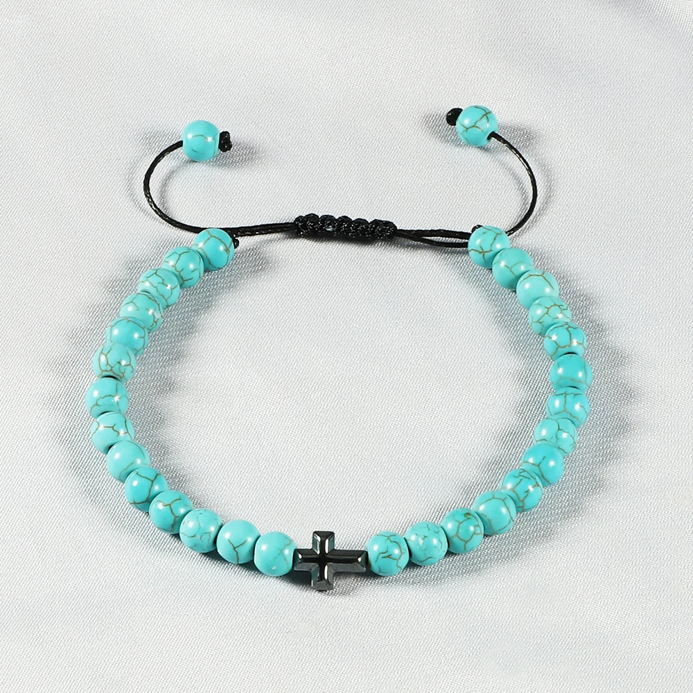 Bracciale Artigianale In Pietre Naturali Con Ciondolo Croce Vintage – Regolabile, Stile Boho Per Donna