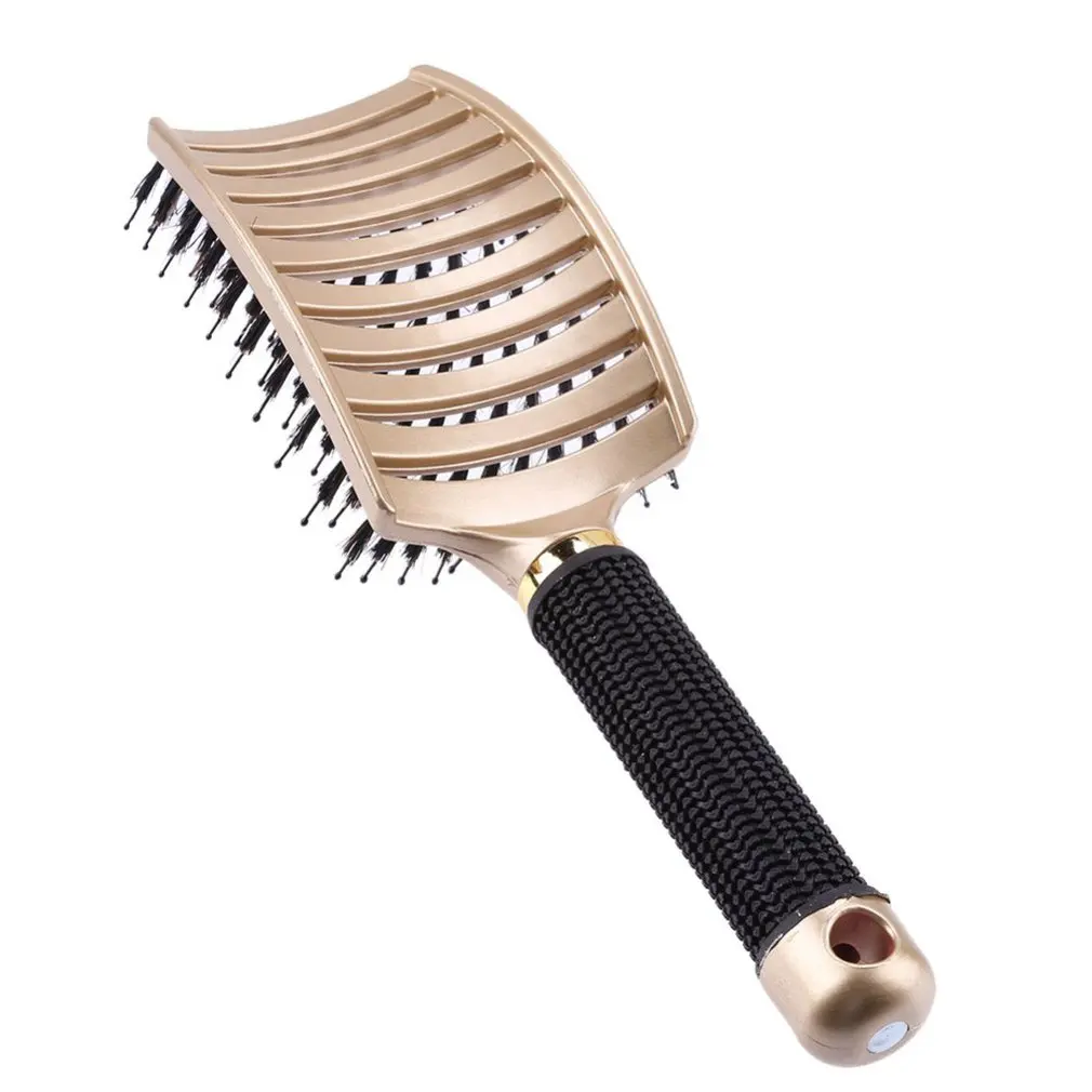 

Wild Boar Bristles Fluffy Shape Non-slip Plastic Large Curved Massage Comb