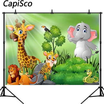 

Capisco Woodland Happy Birthday Backdrop Safari Jungle Animals Photography Background Child Kids Birthday Party Backdrops Banner