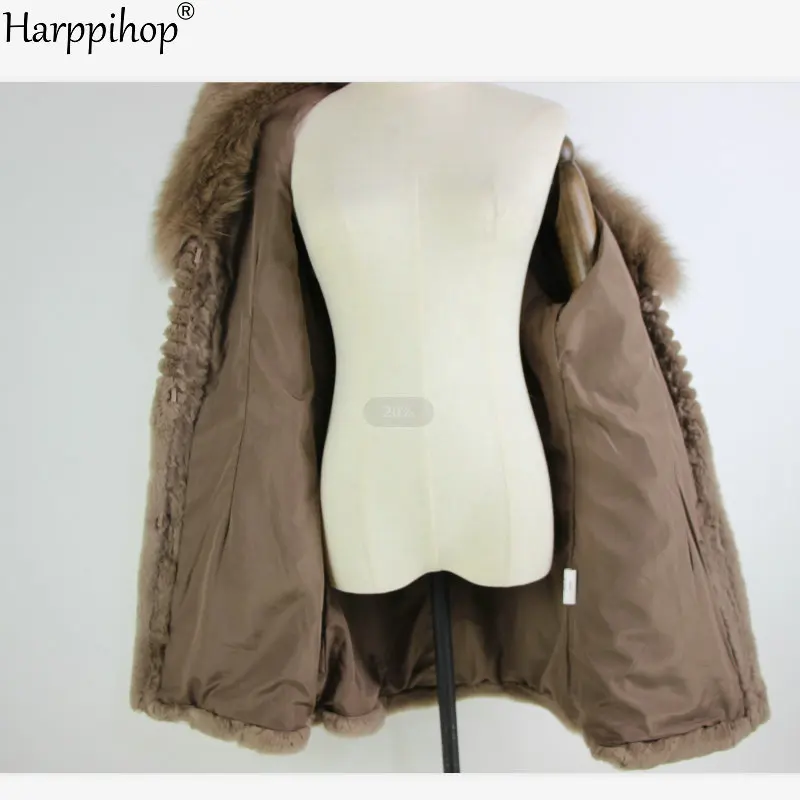 Женское меховое пальто с воротником из натурального Лисьего меха, длинное пальто в полоску, натуральный кроличий мех, куртка от производителя,, OEM мех