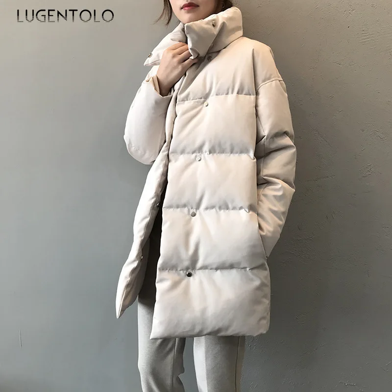 Lugentolo парка для женщин зимнее пальто свободная куртка теплая однотонная средней