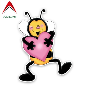 

Aliauto Lovely Cartoon Car Sticker The Bee with Pink Heart Automobiles Motorcycles Fridge Laptop Window Vinyl Decal,14cm*10cm