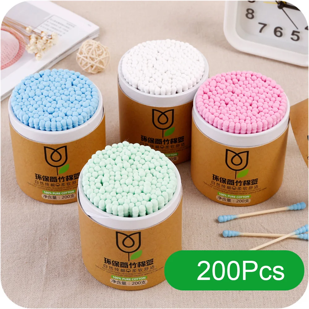 200pcs/ Pack Double Head Cotton Swab Women Makeup Buds Tip For Medical Wood Sticks Nose Ears Cleaning Health Care Tools | Красота и