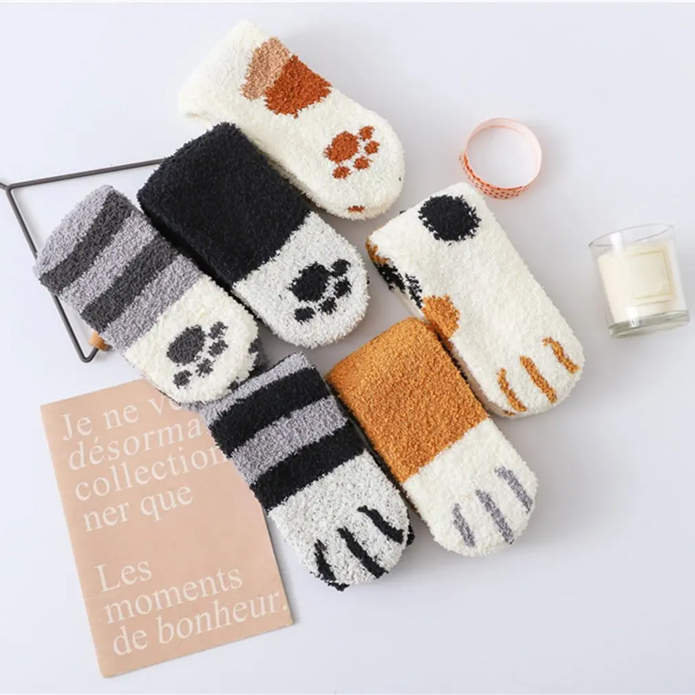 1 пара плюшевых носков из кораллового флиса женские носки без пятки милые толстые теплые носки для сна с когтями для осени и зимы