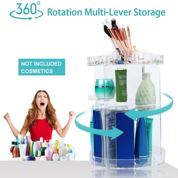 

Cosmetic Case Acrylic Diamond Pattern Storage Rack Cosmetics Storage Box 360 Degree Rotating Dresser Beauty Products