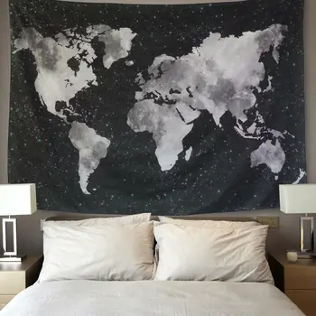 

Starry World Map Tapestry Black White Abstract Painted Sofa Cover Wall Hanging Home Decor