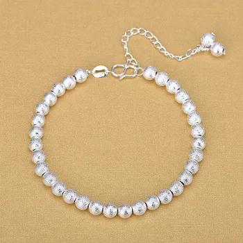 

925 Sterling Silver Fashion Bracelets Fine Bracelet Matte Round Beads Silver Bracelet For Women 2020 Gift