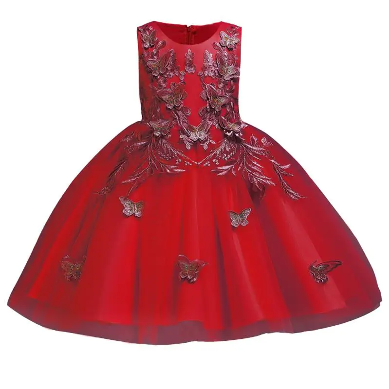 Летнее милое платье для девочек Детские платья с бабочками для девочек, детское платье принцессы вечерние платья-пачки на свадьбу для детей 10, 12 лет - Цвет: Red