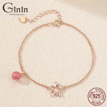 

GININ Creative Design 3 Color 925 Sterling Silver Shiny Zircon Star Bracelet For Women Pink Stone Luxury Fashion Jewelry Gift