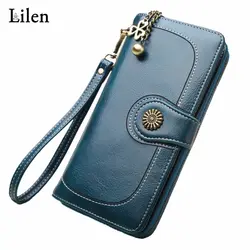 LILEN, новый Длинный дизайнерский кошелек, масло, воск, из искусственной кожи, клатч, женская сумка высокого качества, простая сумка для купюр