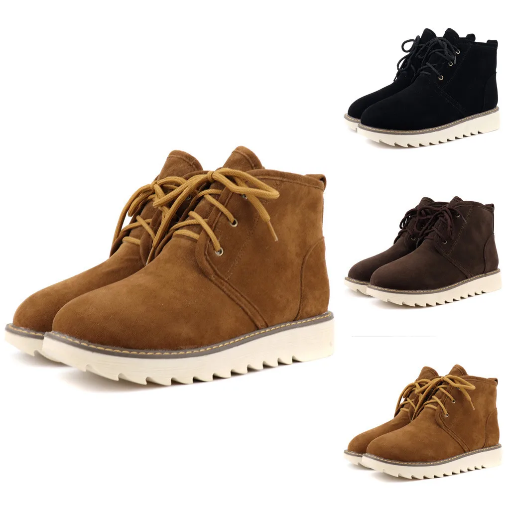 

Non-Slip Snow Boots Women Winter Shoes Booties Causal Ankle Boots Cross Lace-Up Solid Color Flat Shoes Warm Plush Size 35-43