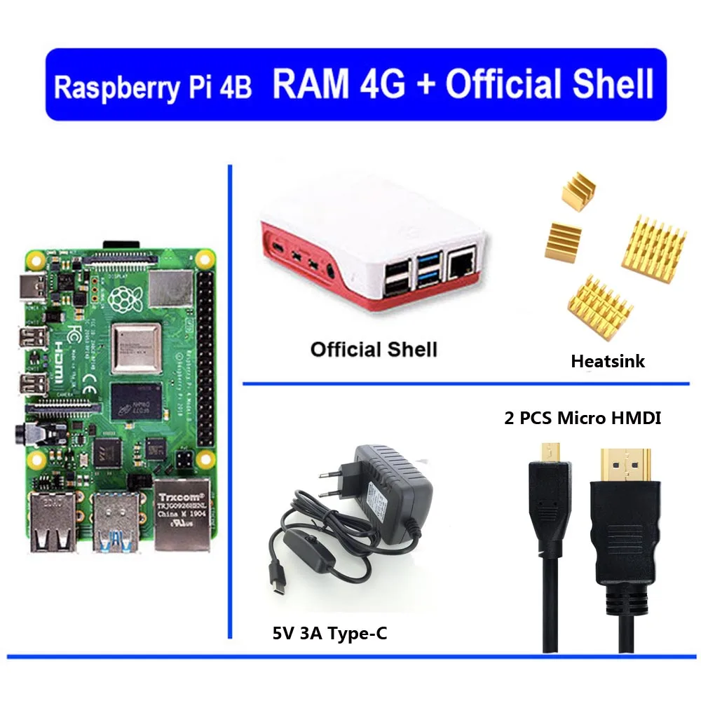 Официальный Raspberry Pi 4 Модель B макетная плата комплект ОЗУ 1 г/2 г/4 г 4 ядерный процессор 1,5 ГГц 3 Спидера, чем Pi 3B - Цвет: Серебристый