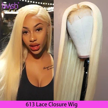 

613 Blonde Wig 4x4 Straight Closure Wig Pre Plucked With Baby Hair 150 Malaysian Remy Long Human Hair Frontal Wigs For Women