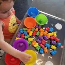 Novo contagem de ursos com empilhamento copos-montessori arco-íris jogo de correspondência, cor educacional classificação de brinquedos para crianças bebê