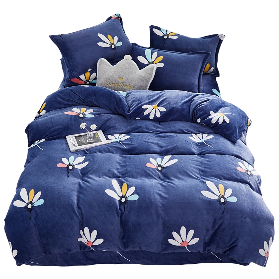 

3PCS Deep Color Duvet Cover Set With 2 Pillowcase Flannel Fleece Microfiber Polyester Breathable Soft Keep Warm In The Winter