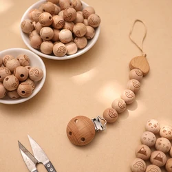 10 pçs contas de faia mordedor para dentes diy pulseira chupeta colar acessórios do bebê mastigável de madeira redonda dentição grânulos brinquedos