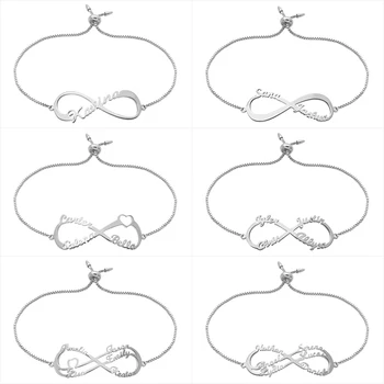 

AILIN Personalized Name Infinity Bracelet Femme Silver Color Custom Jewelry Heart Infinity Nameplate Charm Bracelet