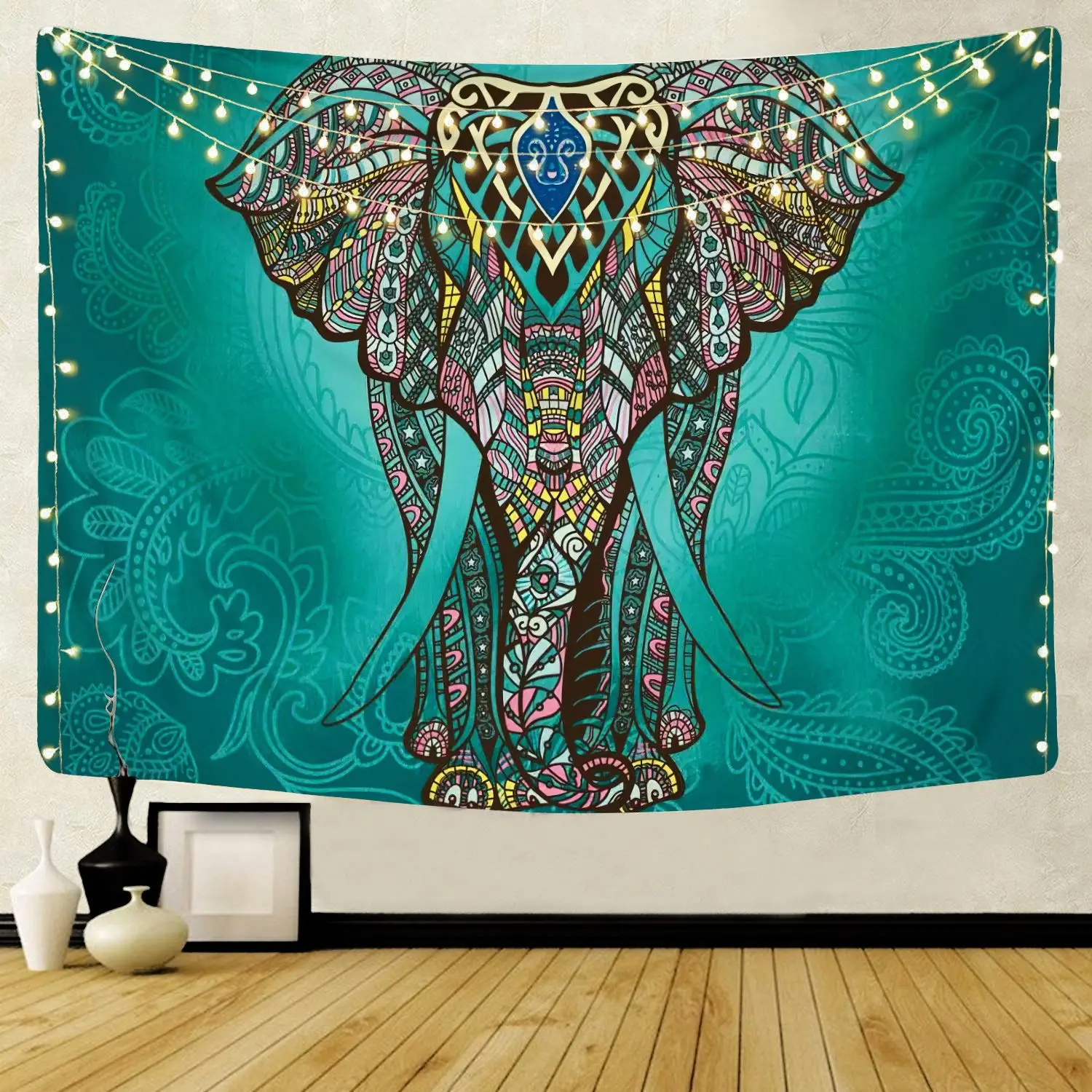 hecho a mano en la India Tapiz doble hecho a mano de Future Handmade tapicería manta de playa 100 % algodón para colgar en la pared decoración del hogar con diseño de elefante blanco y negro 