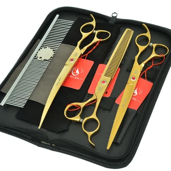 

8.0 Inch Pet Grooming Scissors Set Straight Curved Dog Cat Cutting Thinning Shears Curved Tesoura Dog Hair Trimming Tools HB0284