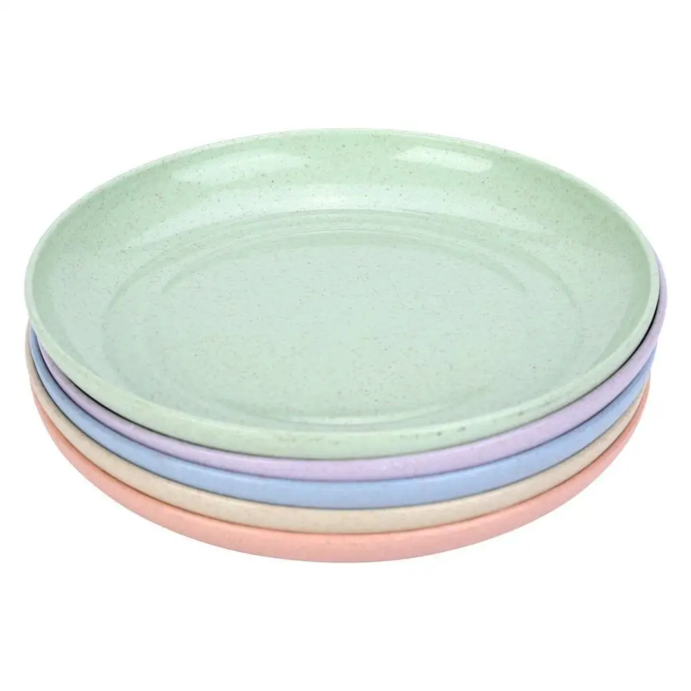 5pcs/set Wheat Straw Round Plate Dishes 