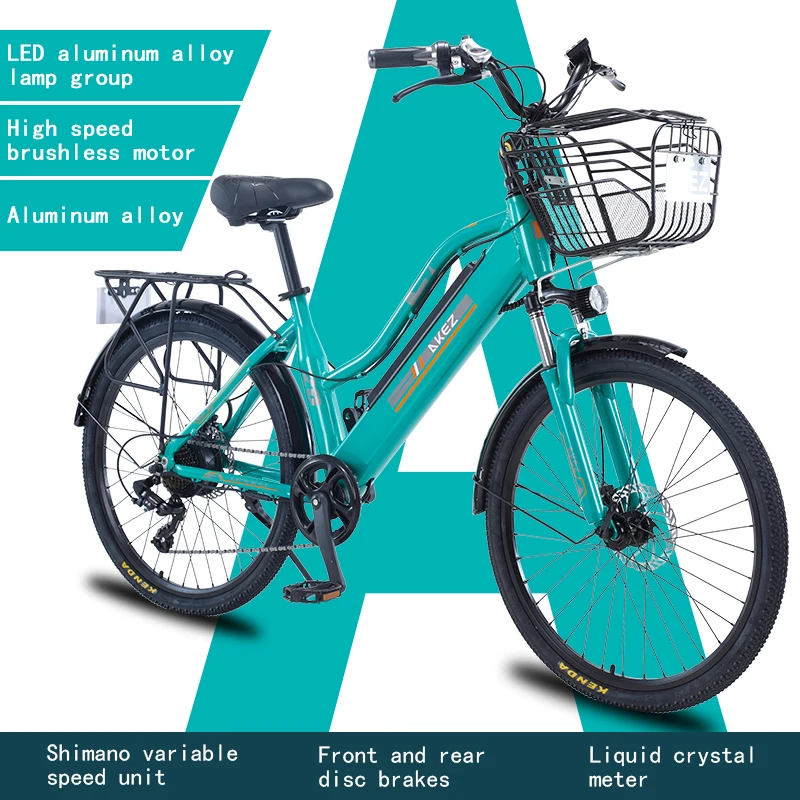 26inch Electric bike MTB Lady 350W Motor 36V10.4AH Li-on battery frame ebike mountain Shimano7 Speed with Basket | Спорт и
