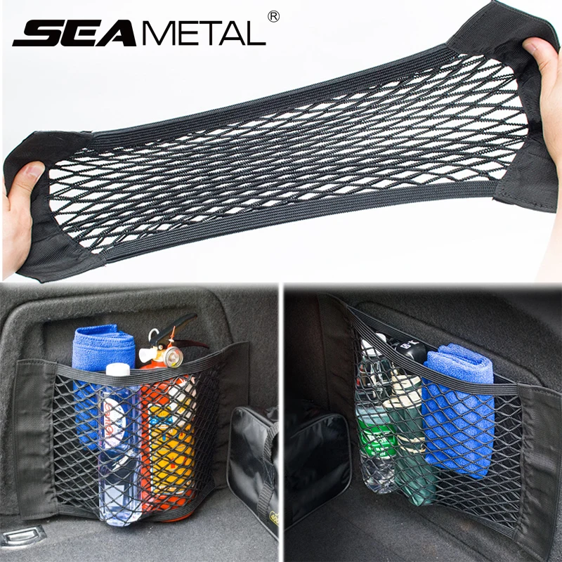 Car Seat Back Mesh Trunk Net Universal Elastic Sticky Storage Pouch  Double-Layer Seat Back Pocket Organizer for Stowing Tidying - AliExpress