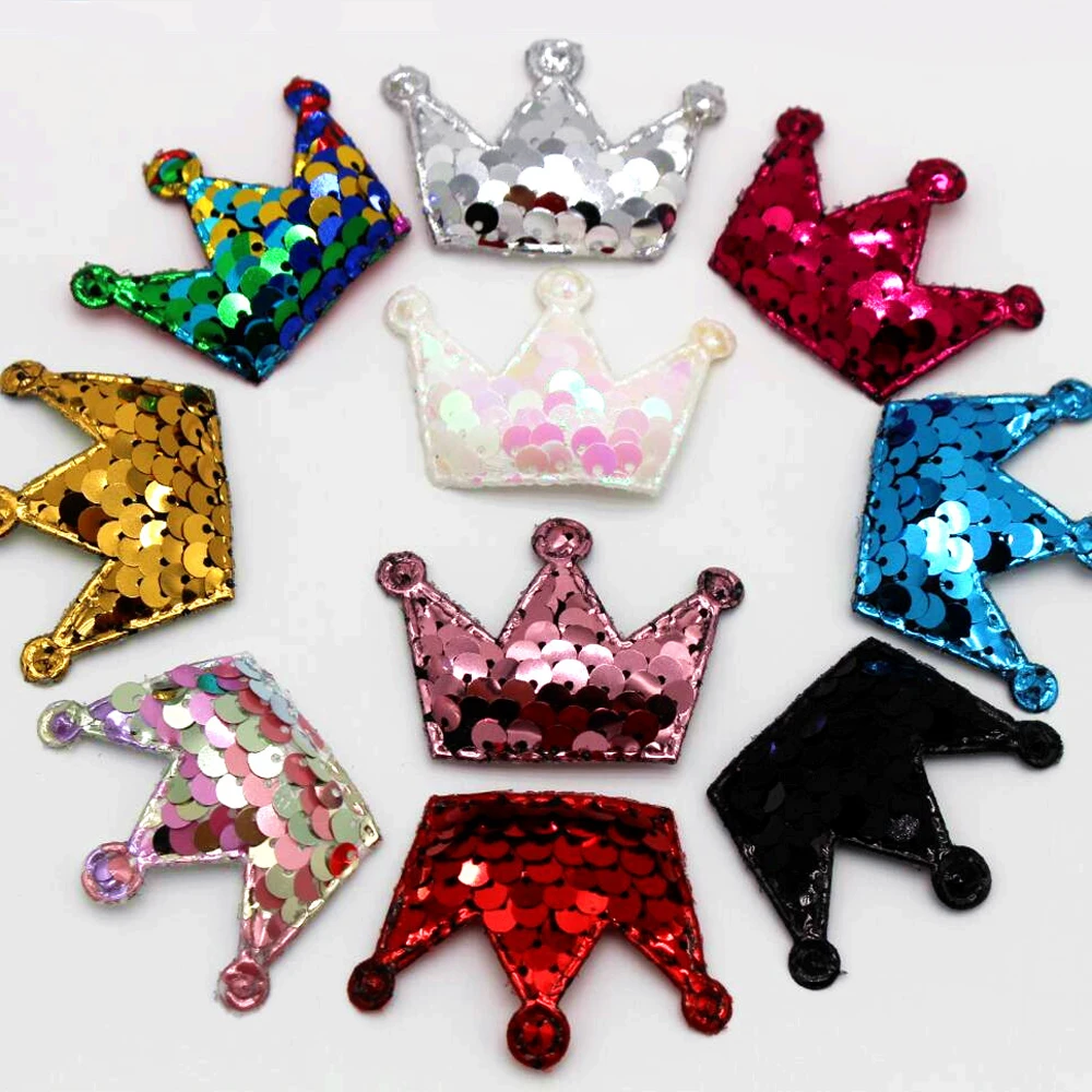 

52mm x38mm 20PCS colorful reversible crown patch hairpin glitter DIY crafts decoration mix fashion cloth paste