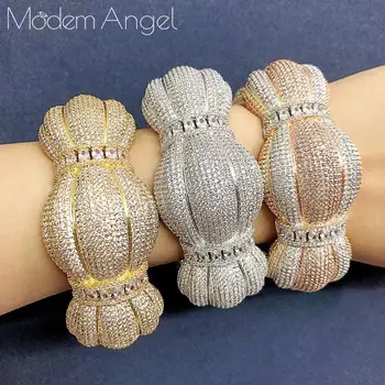 

ModemAngel Luxury Big Delicate Bangle Ring Set For Women Full Micro Cubic Zircon charm bracelet bangle Ring pulseras mujer