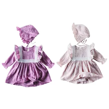 

Autumn Newborn Baby Girls Lace Design Rompers Set Cute Romper Jumpsuit Sets Long Sleeve Solid Bodysuit Casual Jumpsuit With Hat