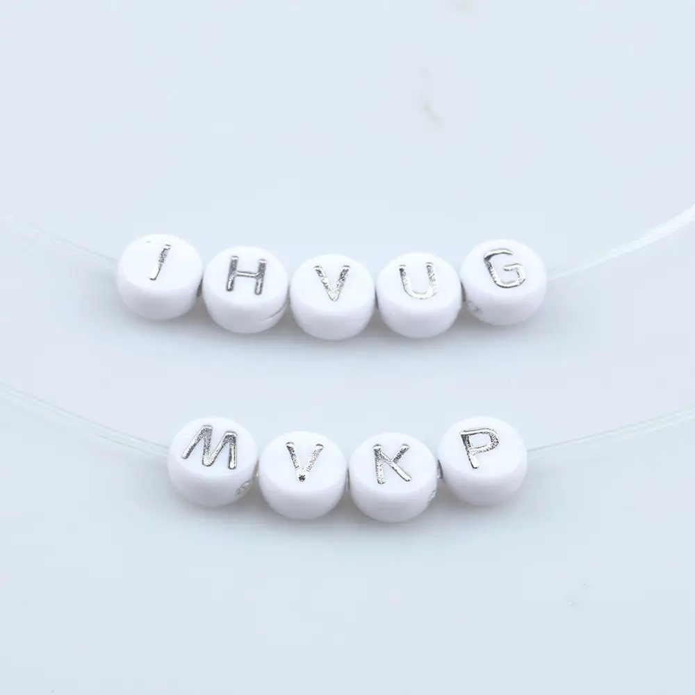 100pcs White Cube Acrylic Alphabet Bead Loose Spacer Gold Plated