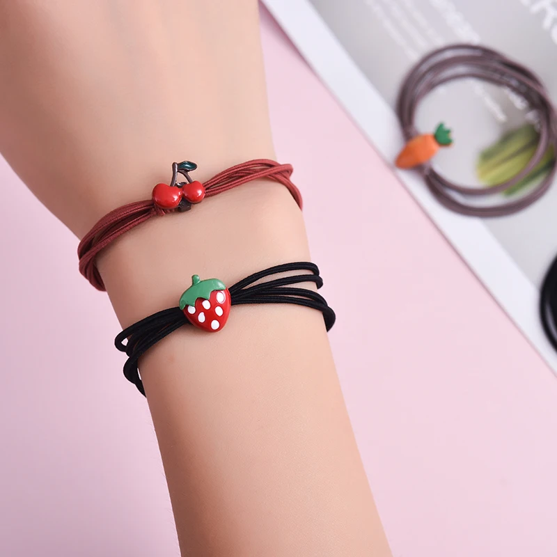 

Euhra Paint Pendant Polyester Rubber New Arrival Strawberry carrot Elastic Hair Bands For Women's and Girls Kids Hair Accessorie