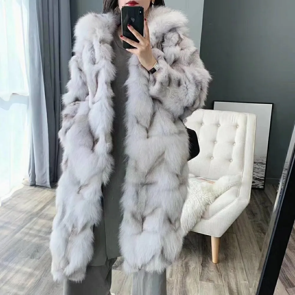 Новинка, модное длинное пальто из натурального Лисьего меха, зимняя куртка женская верхняя одежда, уличная одежда, Толстая теплая Корейская Свободная куртка