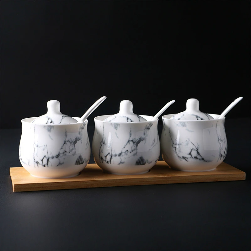 

Ceramic Seasoning Jar Set Creative Marbling Salt Pepper Shakers Spice Jar Soy Sauce Bottle Household Kitchen Supplies