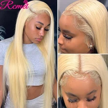 Perruque Lace Front Wig Remy brésilienne naturelle, cheveux lisses, blond 613, 13x4, 38 pouces, avec Baby Hair, Transparent 613, 150%