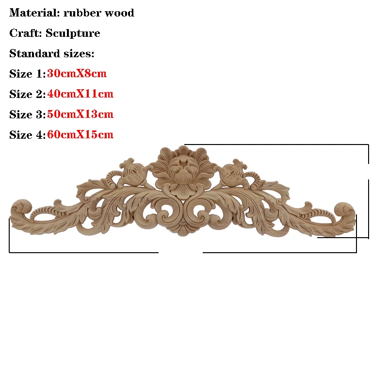 Onlay Wood Mouldings Wood Applique Decal Carved Unpainted Modern Long Large Leaves Flower Rubber Corner Furniture