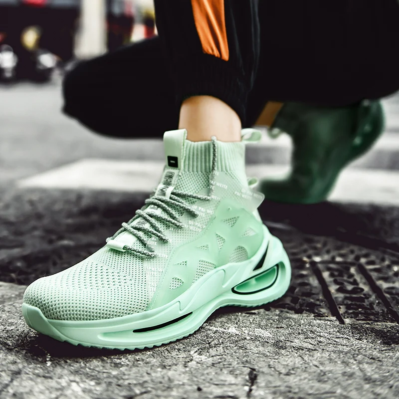 PULOMIES Men Ankle Boots Running Shoes Tennis Sport Sneakers High-Cut Platform Fashion Casual Walking Cushion Shoes Size 46