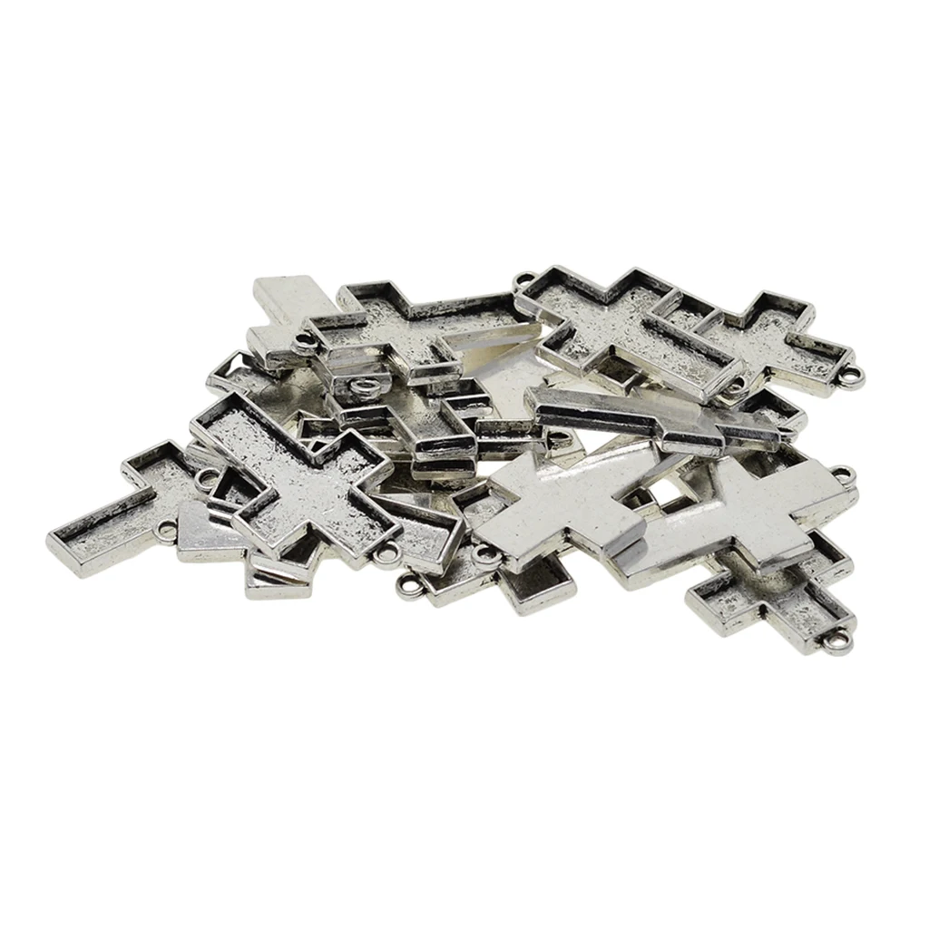 20 Pcs Antique Tibetan Style Alloy Cross Pendant Cabochon Bezel Settings Trays Cabochon Frame Setting Tray Pendant Blanks