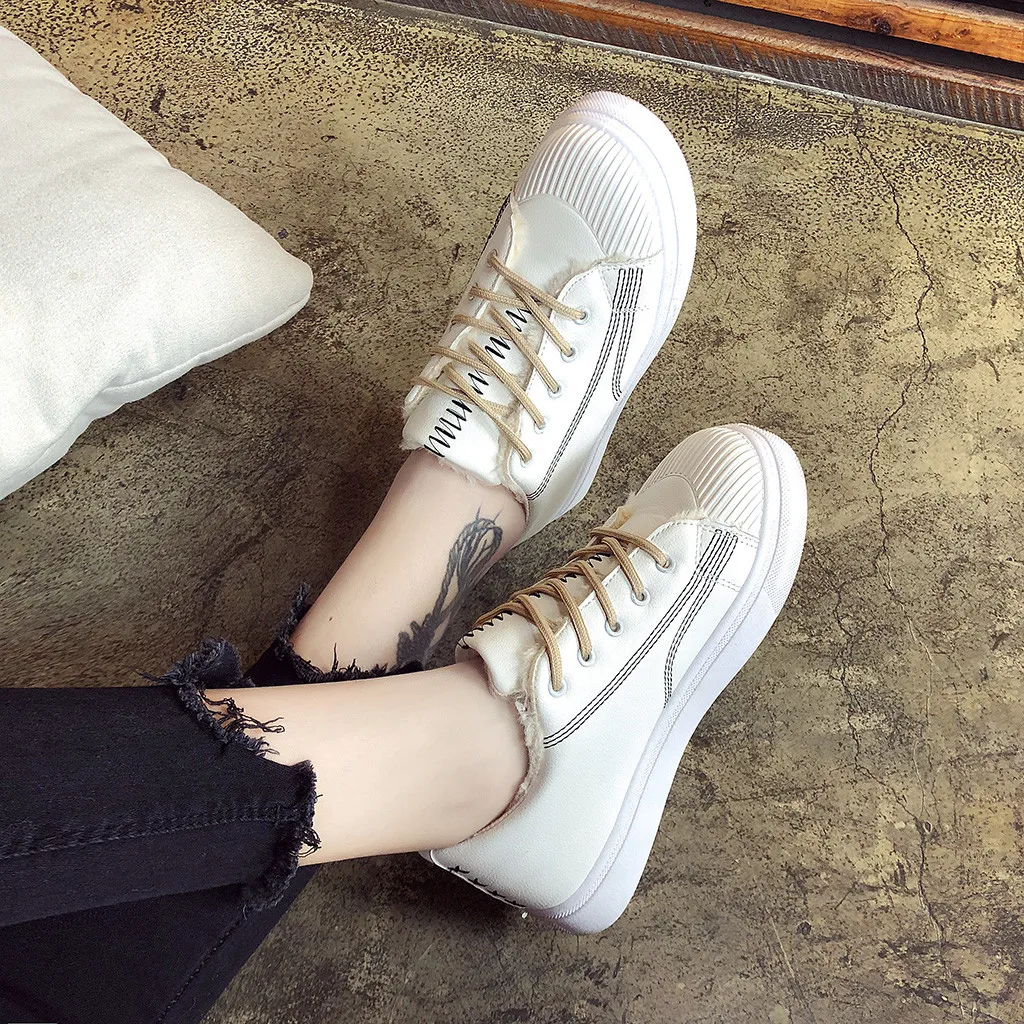 Fuury/Wamr Witner/Женская обувь со шнуровкой; женская модная повседневная зимняя теплая спортивная обувь белого цвета на шнуровке; кроссовки