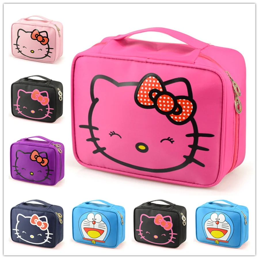 

2019 Hello Cute Cosmetics Bag Makeup Case Toiletry Travel Cosmetic Bags Waterproof Cartoon Bow Makeup Case Women Wash Beauty