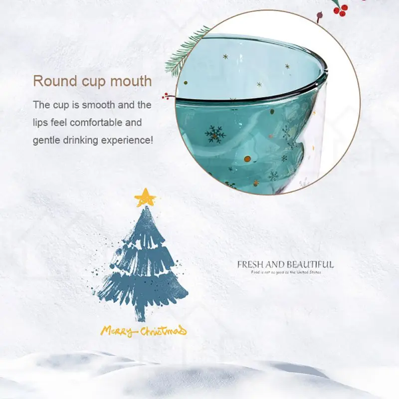 Мода 300 мл Рождественская елка двухслойная стеклянная кружка теплоизоляционная Ручка чашка стойкая молоко чай кофе чашка