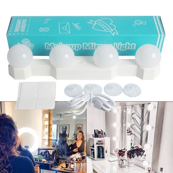 

4 Bulb LED Makeup Mirror Light Headlight Installed Convenient Suction Cup Makeup Lamp Brightness Adjustable Lighted Mirror Light