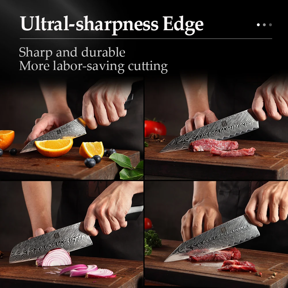 XINZUO 5 Pcs Kitchen Knife Set 67 layers Damascus Steel Santoku Cleaver Chef  Knives with G10 Handle Professional Chef's Tools