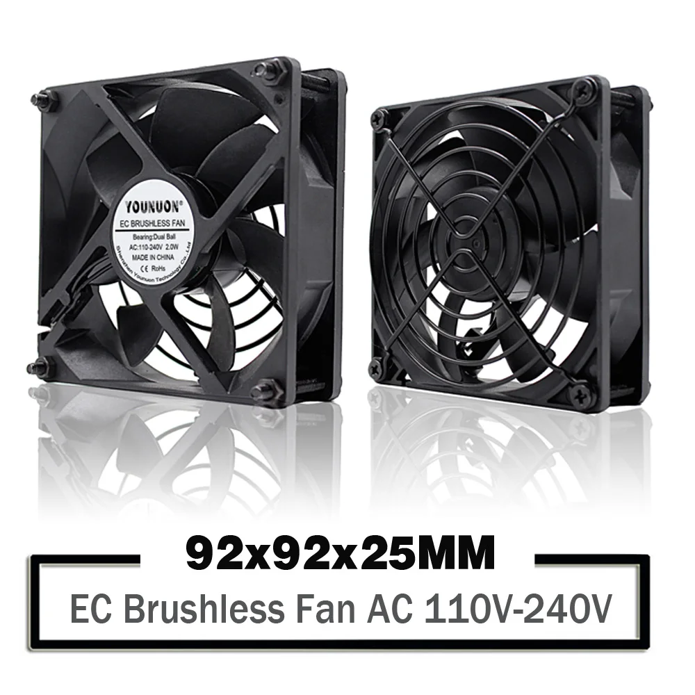 Younuon-bola Dupla Brushless Ventilador Axial Vem com Parafusos Grill Vem 92 mm 9225 ec ca 110v 115v 120v 220v 240v 92 Milímetros x 92×25 Milímetros
